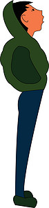 皮革夹克一个穿绿色夹克的男孩矢量彩色插图插画