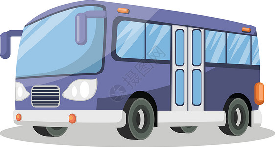 紫色巴士 中间矢量插图上有门的白色紫色公共汽车背景图片