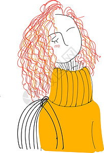 睫毛卷翘液卷卷女孩带橙色毛衣 矢量或彩色插图插画