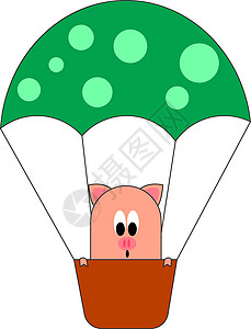 粉色白底热空气气球中的猪 插图 白底矢量插画