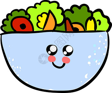 有机蔬菜沙拉可爱的沙拉碗 插图 白色背景的矢量设计图片