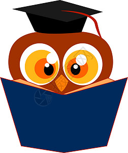 毕业插图猫头鹰阅读一本书 插图 白色背景的矢量设计图片