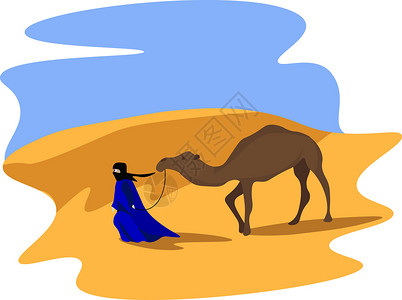 迪拜沙漠沙子 插图 白底矢量的骆驼插画