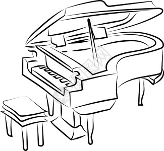 黑白钢琴钢琴素描 插图 白背景的矢量设计图片