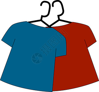 白色背景上的蓝色和红色衬衫插画矢量插画
