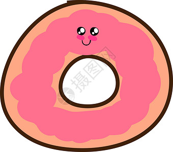 白色背景上可爱的粉色甜甜圈插画矢量小吃圆形小雨巧克力插图菜单食物卡通片甜点早餐背景图片
