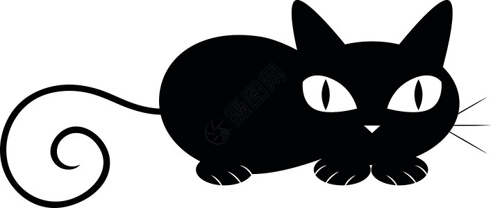 黑背景下猫黑猫躺下 插图 白色背景的矢量设计图片