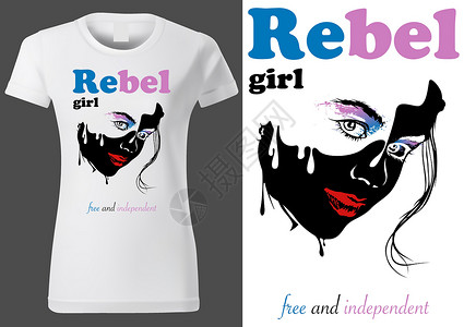 白色T恤衫带有文本REBEL女孩的T恤衫设计设计图片
