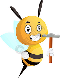 蜂蜜工艺白色背景上拿着锤子插图矢量的蜜蜂插画