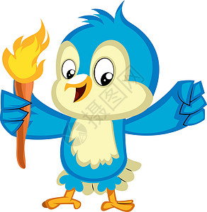 火炬矢量图蓝鸟拿着火炬 插图和白后腹角的矢量插画
