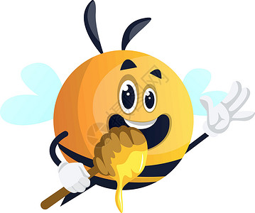 背锅蜜蜂挥舞和握着勺子 插图 白背矢量插画