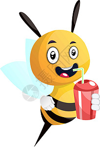 水白蜂蜜素材蜜蜂喝果汁 微笑 插图 白背面矢量g插画