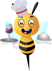 蜜蜂管家Bee作为服务员 插图 白色背景的矢量插画