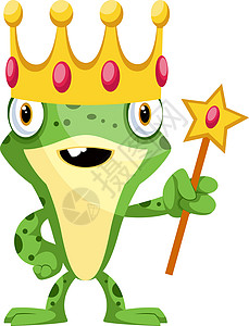 绿色小夹子快乐青蛙作为王 插图 白背景的矢量插画