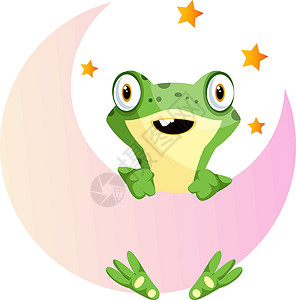绿色小抱着月亮的可爱小青蛙 插图 方位矢量插画