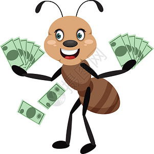 拿着红旗的蚂蚁蚂蚁拿着钱 插图师 白背景的矢量设计图片