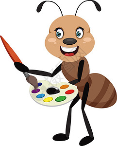 拿着红旗的蚂蚁白色背景上拿着颜色的蚂蚁插画