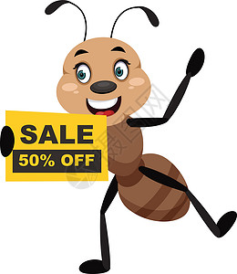 蚂蚁网络素材有销售标志的蚂蚁 插图师 白色背景的矢量插画