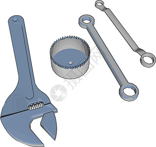 旋转式手动工具-扳手扳手矢量或彩色图案插画