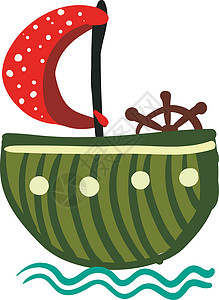 红色漂浮圆点带红色圆点帆矢量或彩色插图的绿色圆船设计图片