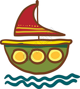 红岩绿水小红和绿水艇矢量或彩色插图插画