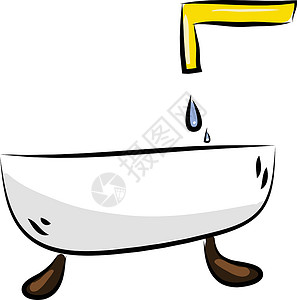 白色 backgrou 上带水龙头插图颜色矢量的浴缸背景图片