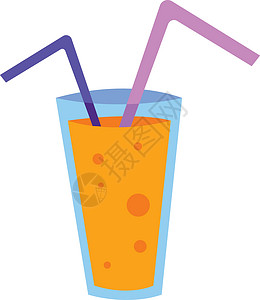 橙汁包装杯橙汁和两根吸管矢量插图 whi插画