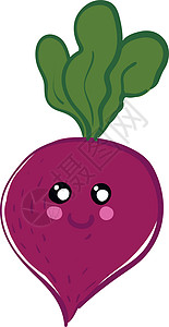 上部甜菜矢量图的可爱微笑紫色甜菜与绿色 le设计图片
