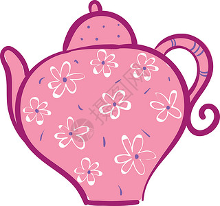 背白强粉红茶壶 白背有白色花花叶矢量插图插画