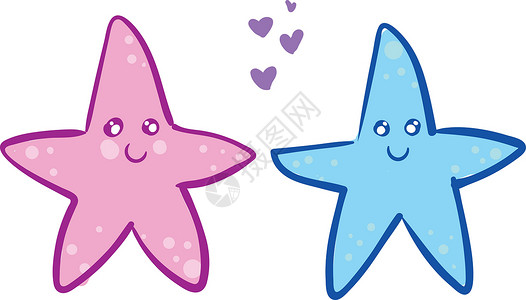 婴儿粉色和蓝色海星在爱矢量插图上 whi背景图片