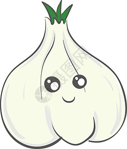 独头蒜白色后腹骨上笑着可爱的白大蒜矢量插图香料植物素食主义者花园卡通片绘画微笑蔬菜插画