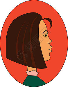 女孩棕色的橙色褐色头发矢量插图女孩概况;设计图片