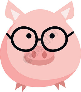 猪眼粉色猪 白背上有圆眼眼镜的粉红猪矢量插图插画