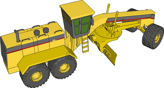 拖拉机挖掘白色背景上的黄色工业平地机矢量图建筑搬运工运输地面操作员地球评分员刀刃机器发动机插画