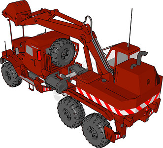 大红色挖土机白色背景上的 3D 矢量插图背景图片