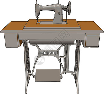 白背上的老式手动缝纫机矢量图金属工艺设计师作坊工作白色纺织品机械工具制造业机器高清图片素材
