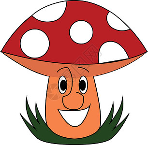 红色的蘑菇在白色背景上微笑红色蘑菇 红蘑菇矢量插图设计图片
