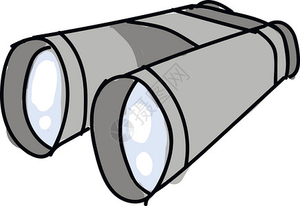 白色 backgr 上的大卡通灰色双筒望远镜矢量插图光学旅行间谍眼镜工具眼睛冒险镜片乐器玻璃背景图片