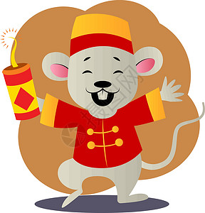 中国西装中的卡通老鼠白背上的矢量错觉传统动物艺术宗教白色吉祥物绘画插图日历卡通片背景图片