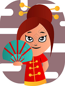 白色背地上的美丽的中国卡通女孩矢量插图卡通片艺术传统女士女性文化戏服背景图片