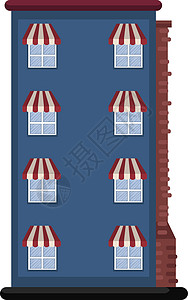 白色背景上的卡通蓝色建筑矢量房子街道建筑学商业插图城市房屋背景图片