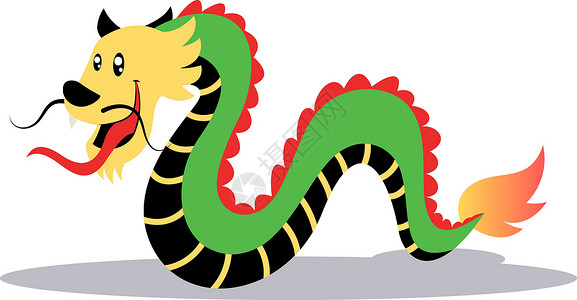 龙白底素材白色背景的绿色漫画龙矢量白底透视爬虫绘画神话卡通片节日文化怪物插图动物力量插画