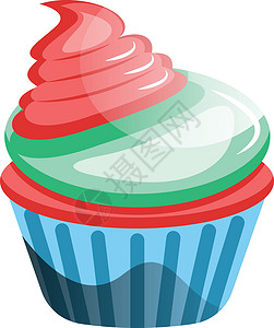 绿色纸杯蛋糕红色天鹅绒蛋糕 上面有多彩的霜冻插图矢量插画
