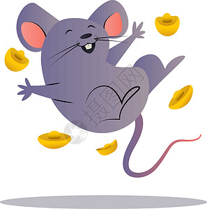 金币鼠标素材白色 backgr 上的快乐卡通中国鼠标矢量插图插画