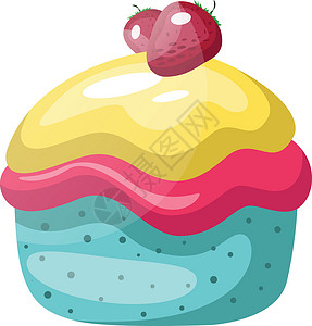 五颜六色的蛋糕与草莓在 w 上的矢量插图小雨小吃派对蓝色食物黄色粉色红色糕点背景图片