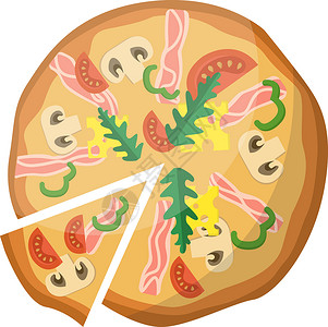橄榄酱培根和蔬菜披萨插画
