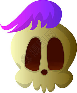 白色背面有紫色头发矢量的光亮卡通头骨背景图片