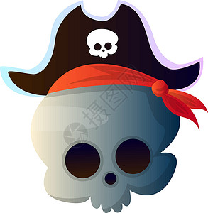 卡通头骨与海盗帽子矢量图上白色 backg背景图片