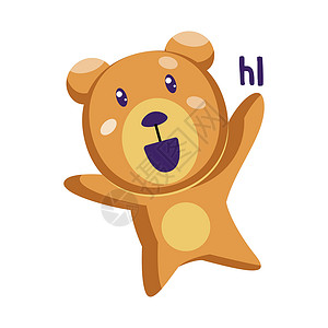 棕色玩具熊玩偶浅棕褐色泰迪熊说 在白色上显示Hi矢量插图设计图片