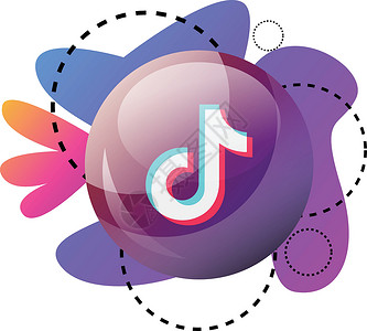 圆形TikTok App 徽标泡沫 有紫粉色和蓝色图形背景图片